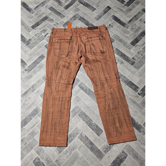 New Rock Revival Men's Distressed Denim Biker Moto Jeans "Ivan" Orange 42x32 - Picture 7 of 13